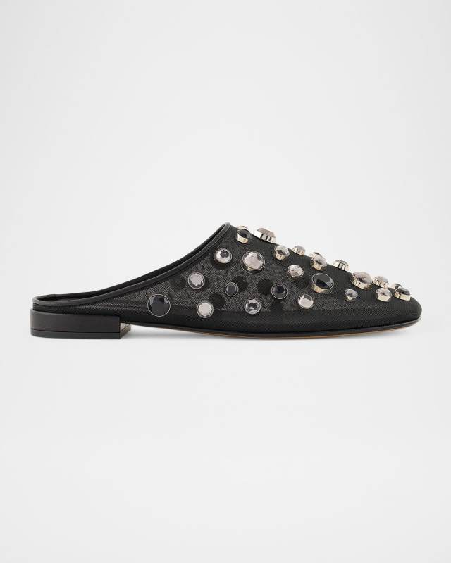 Gem Studded Mesh Ballerina Mules
